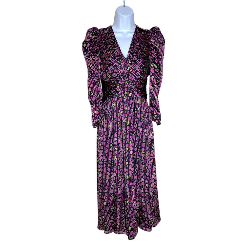 NWT Kate Spade Marker Floral Devore Dress Size 00 Maxi V Neck Long Sleeve Shiny